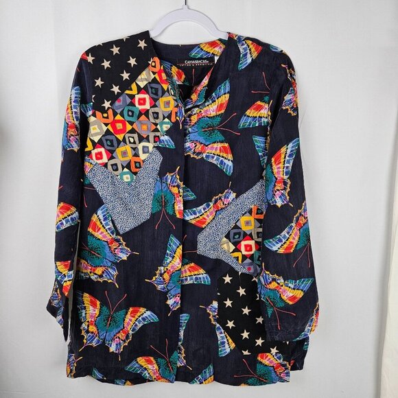 Canvasbacks Vintage Small Butterfly Patchwork Tunic Top Boho Maximalism Artsy - Picture 2 of 11
